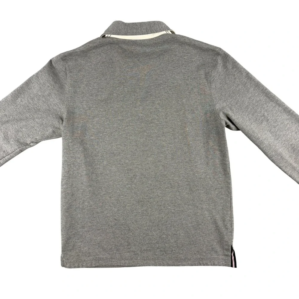 Eden Park Polo Shirt Mens M‎ Gray Long Sleeve Rugby Style Logo Collar Trim